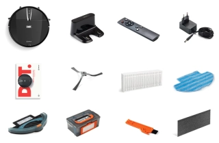 Robot Aspirador Dot con sus componentes y accesorios