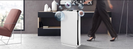 El purificador de aire Max cubriendo y filtrando partículas indeseables en suspensión, en aerosoles, partículas en suspensión, polvo etc...